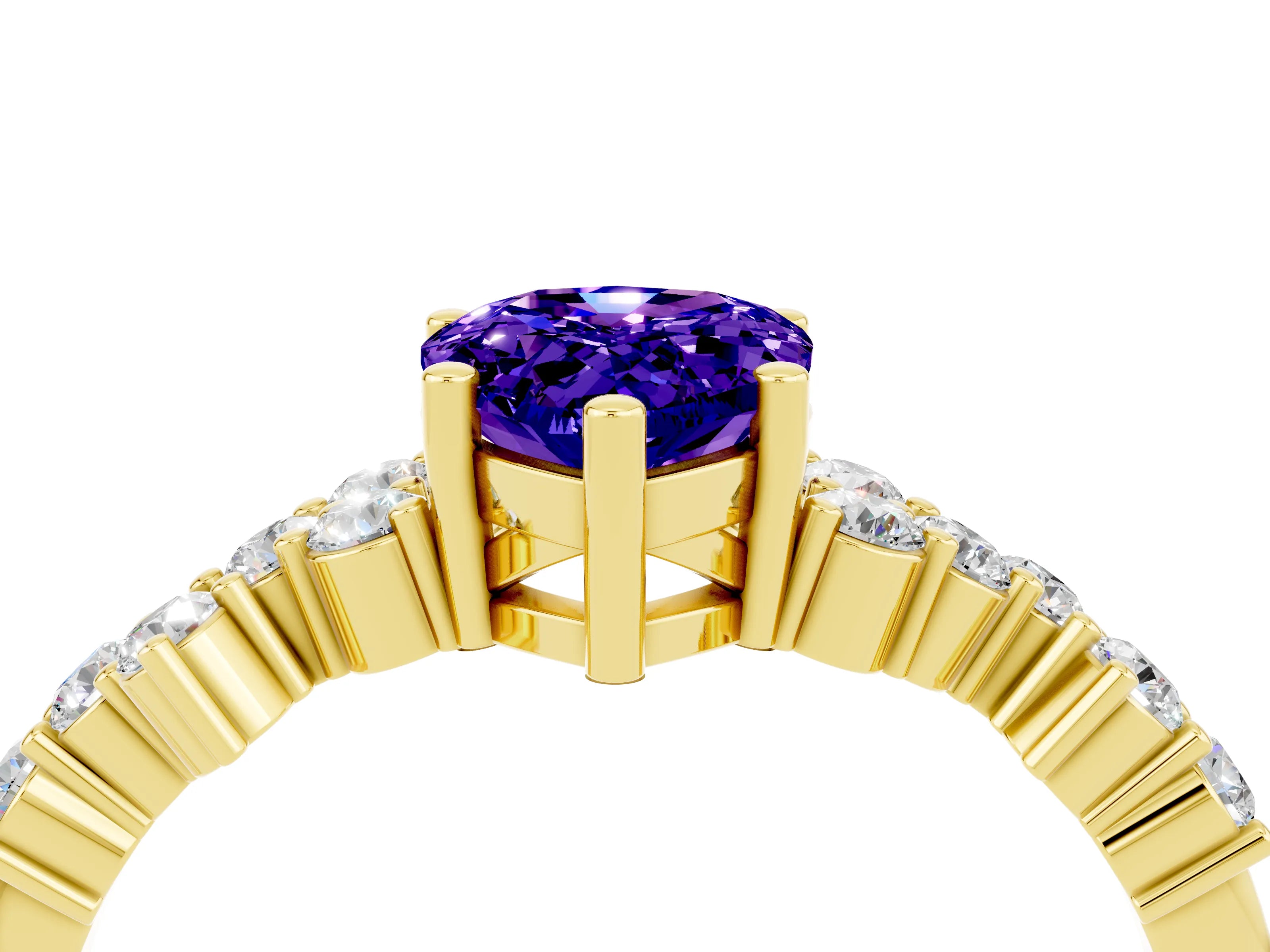 Yellow gold Pear Cut Diamond Cluster Pavé Band with Four-Prong Setting_4