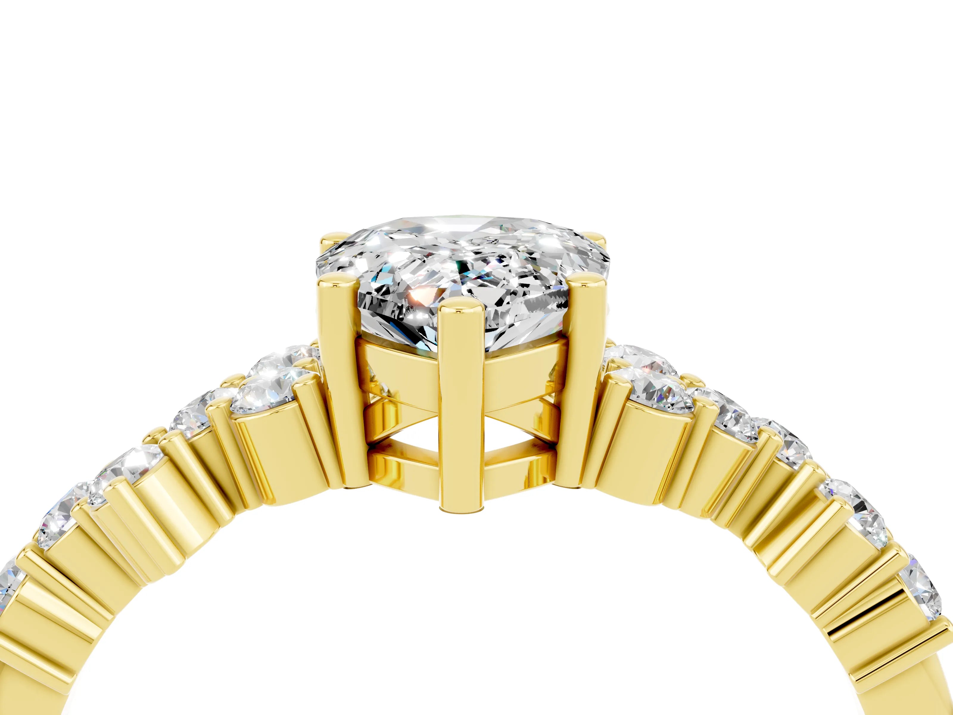 Yellow gold Pear Cut Diamond Cluster Pavé Band with Four-Prong Setting_4