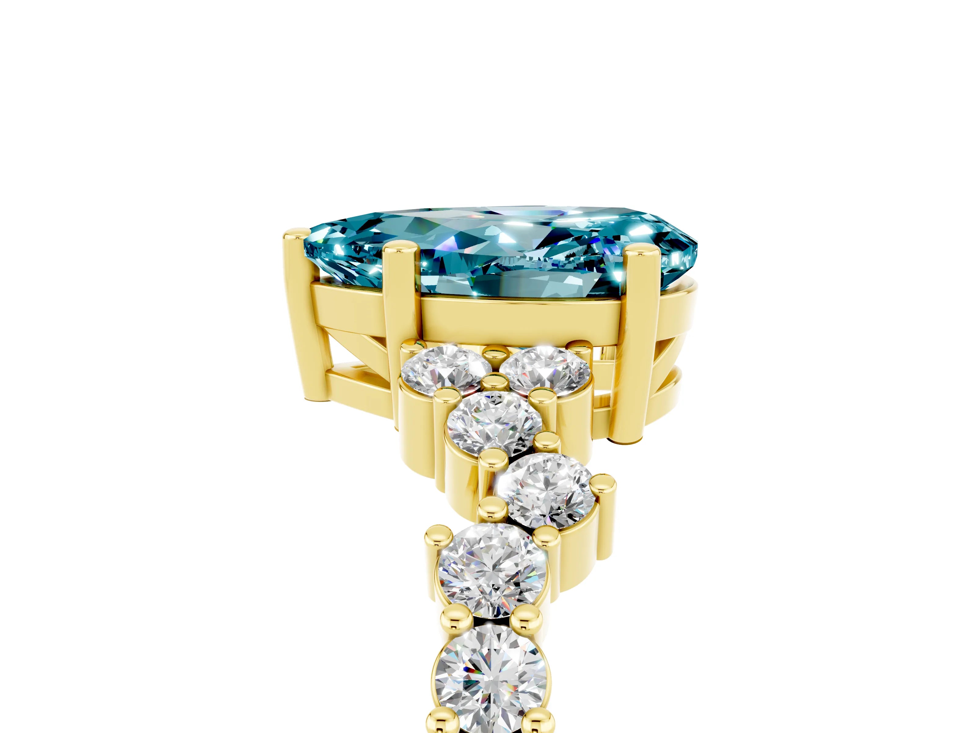 Yellow gold Pear Cut Diamond Cluster Pavé Band with Four-Prong Setting_5