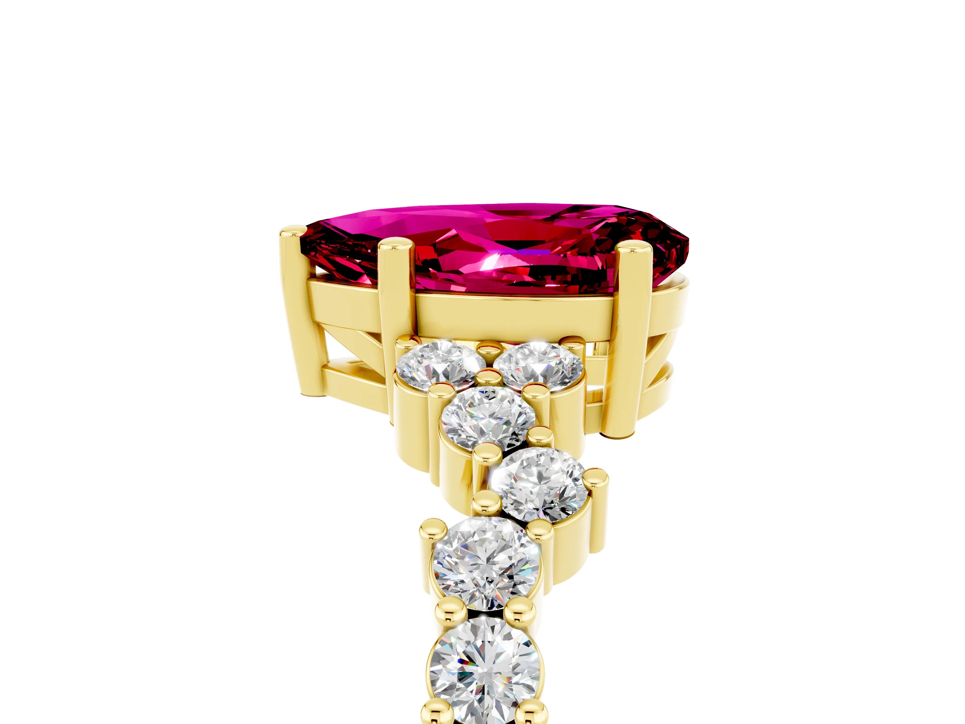 Yellow gold Pear Cut Diamond Cluster Pavé Band with Four-Prong Setting_5