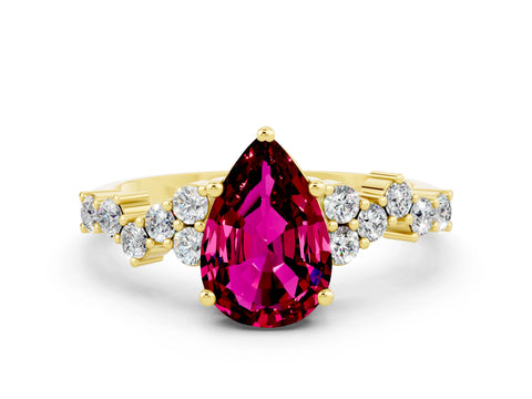 Yellow gold Pear Cut Diamond Cluster Pavé Band with Four-Prong Setting