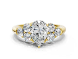 Yellow gold Pear Cut Diamond Cluster Ring with Round Accent Stones and Prong Setting on a Classic Band_60