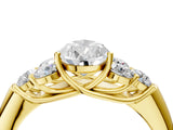 Yellow gold Pear Cut Diamond Cluster Ring with Round Accent Stones and Prong Setting on a Classic Band_64