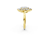 Yellow gold Pear Cut Diamond Cluster Ring with Round and Baguette Stones, Split Shank Band, Prong Setting_17