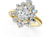 Yellow gold Pear Cut Diamond Cluster Ring with Round and Baguette Stones, Split Shank Band, Prong Setting_4