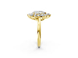 Yellow gold Pear Cut Diamond Cluster Ring with Round and Baguette Stones, Split Shank Band, Prong Setting_5