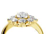 Yellow gold Pear Cut Diamond Cluster Ring with Round and Baguette Stones, Split Shank Band, Prong Setting_7