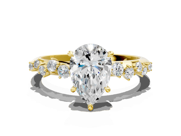 Yellow Gold Pear-Shaped Graduated Cluster Engagement Ring Setting