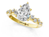 Yellow gold Pear Cut Diamond Cluster Side Stone Solitaire Ring with Prong Setting_81