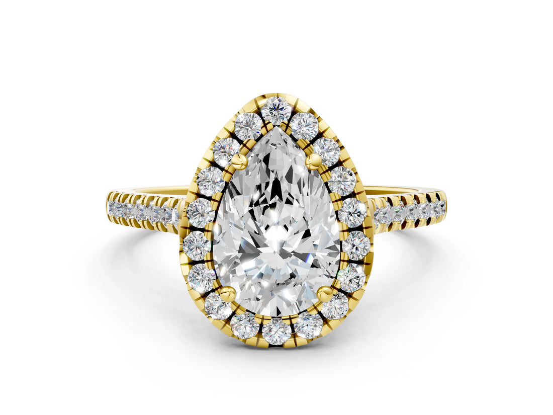 Yellow gold Pear Cut Diamond Cushion Halo Ring with Pavé Band_15