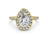 Yellow gold Pear Cut Diamond Cushion Halo Ring with Pavé Band_15