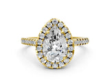 Yellow gold Pear Cut Diamond Cushion Halo Ring with Pavé Band_3