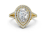 Yellow gold Pear Cut Diamond Double Halo Ring with Pavé Band and Prong Setting_100