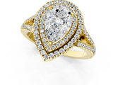 Yellow gold Pear Cut Diamond Double Halo Ring with Pavé Band and Prong Setting_101