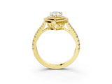 Yellow gold Pear Cut Diamond Double Halo Ring with Pavé Band and Prong Setting_103
