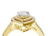 Yellow gold Pear Cut Diamond Double Halo Ring with Pavé Band and Prong Setting_104