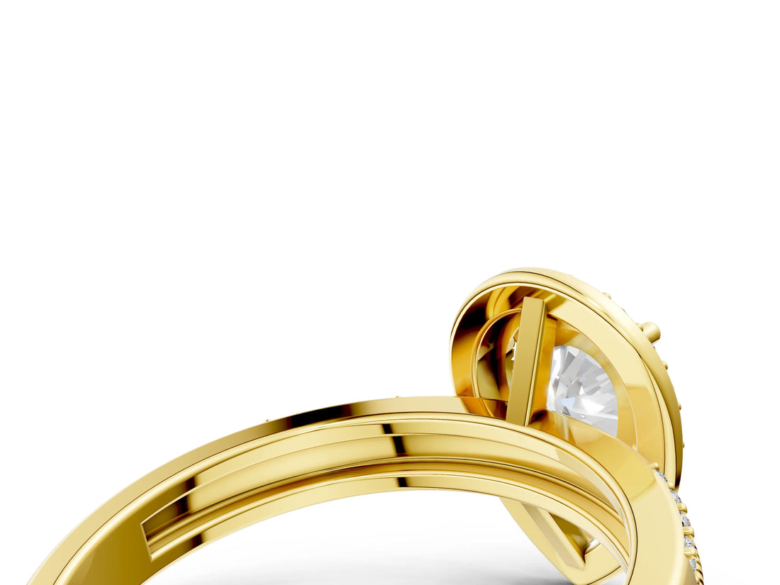 Yellow gold Pear Cut Diamond Double Halo Ring with Split Shank and Four-Prong Setting_3