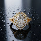 Yellow gold Pear Cut Diamond Double Halo Ring with Split Shank and Prong Setting_33