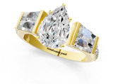 Yellow gold Pear Cut Diamond Engagement Ring with Baguette Side Stones and Channel Set Band_43