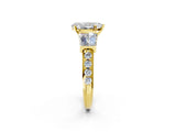 Yellow gold Pear Cut Diamond Engagement Ring with Baguette Side Stones and Channel Set Band_44