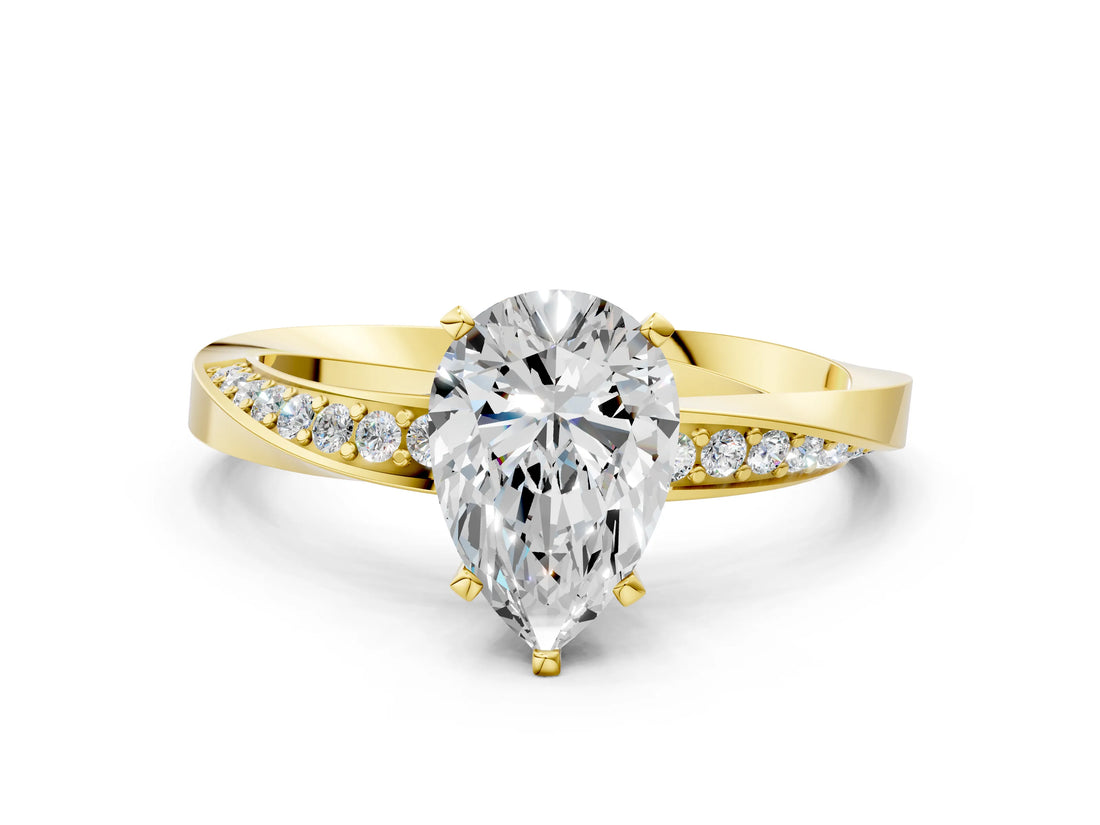 Yellow gold Pear Cut Diamond Engagement Ring with Side Stone Accents and Four-Prong Setting_23