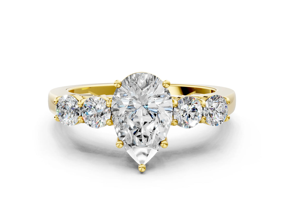 Yellow gold Pear Cut Diamond Five-Stone Prong Set White Gold Ring_52