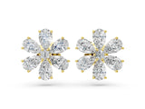 Yellow gold Pear Cut Diamond Floral Cluster Stud Earrings_14