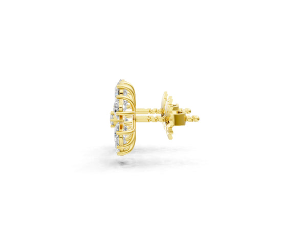 Yellow gold Pear Cut Diamond Floral Cluster Stud Earrings