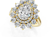 Yellow gold Pear Cut Diamond Floral Double Halo Engagement Ring with Prong Setting_36