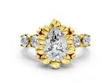 Yellow gold Pear Cut Diamond Floral Halo Engagement Ring with Shared Prong Setting