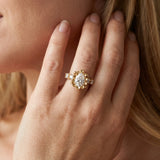 Yellow gold Pear Cut Diamond Floral Halo Engagement Ring with Shared Prong Setting_14