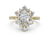 Yellow gold Pear Cut Diamond Floral Halo Pave Band with Prong Setting_35