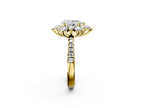 Yellow gold Pear Cut Diamond Floral Halo Pave Band with Prong Setting_37