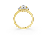 Yellow gold Pear Cut Diamond Floral Halo Pave Band with Prong Setting_38