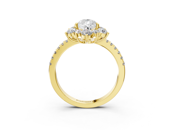 Yellow gold Pear Cut Diamond Floral Halo Pave Band with Prong Setting