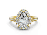 Yellow gold Pear Cut Diamond Floral Halo Ring with Pavé Band and Prong Setting_3