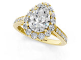 Yellow gold Pear Cut Diamond Floral Halo Ring with Pavé Band and Prong Setting_4