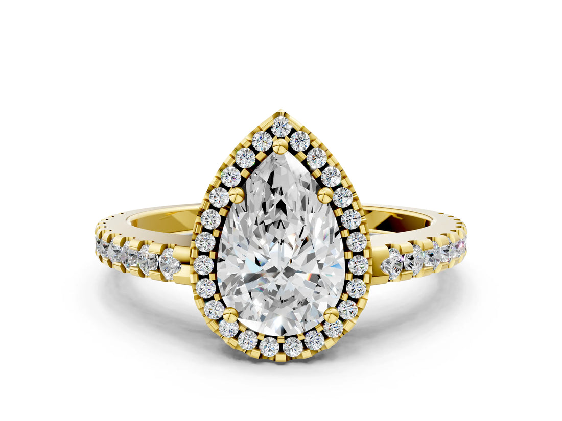 Yellow gold Pear Cut Diamond Halo Engagement Ring with Pavé Band and Prong Setting_30