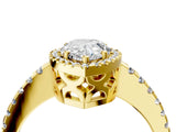 Yellow gold Pear Cut Diamond Halo Engagement Ring with Pavé Band and Prong Setting_34