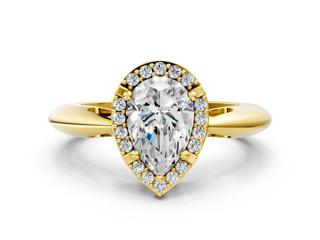 Yellow gold Pear Cut Diamond Halo Engagement Ring with Split Shank and Four-Prong Setting_88