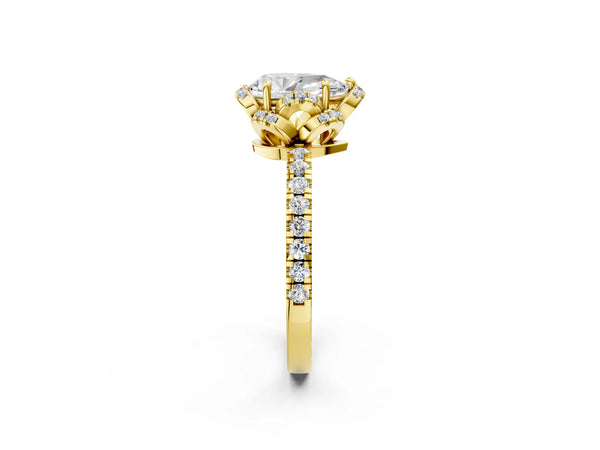 Yellow gold Pear Cut Diamond Halo Pave Band with Four-Prong Setting