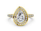 Yellow gold Pear Cut Diamond Halo Ring with Bezel Frame and Pavé Band_3