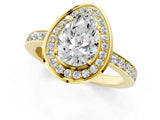Yellow gold Pear Cut Diamond Halo Ring with Bezel Frame and Pavé Band_4