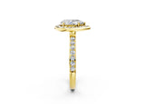 Yellow gold Pear Cut Diamond Halo Ring with Bezel Frame and Pavé Band_5