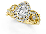 Yellow gold Pear Cut Diamond Halo Ring with Milgrain Pavé Band and Four-Prong Setting_55