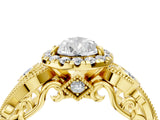 Yellow gold Pear Cut Diamond Halo Ring with Milgrain Pavé Band and Four-Prong Setting_58