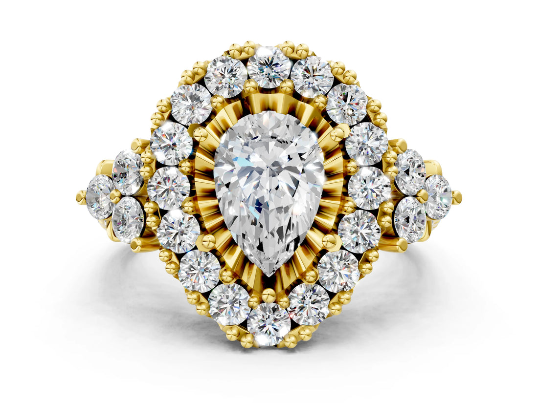 Yellow gold Pear Cut Diamond Halo Ring with Pavé Band and Four-Prong Setting_41