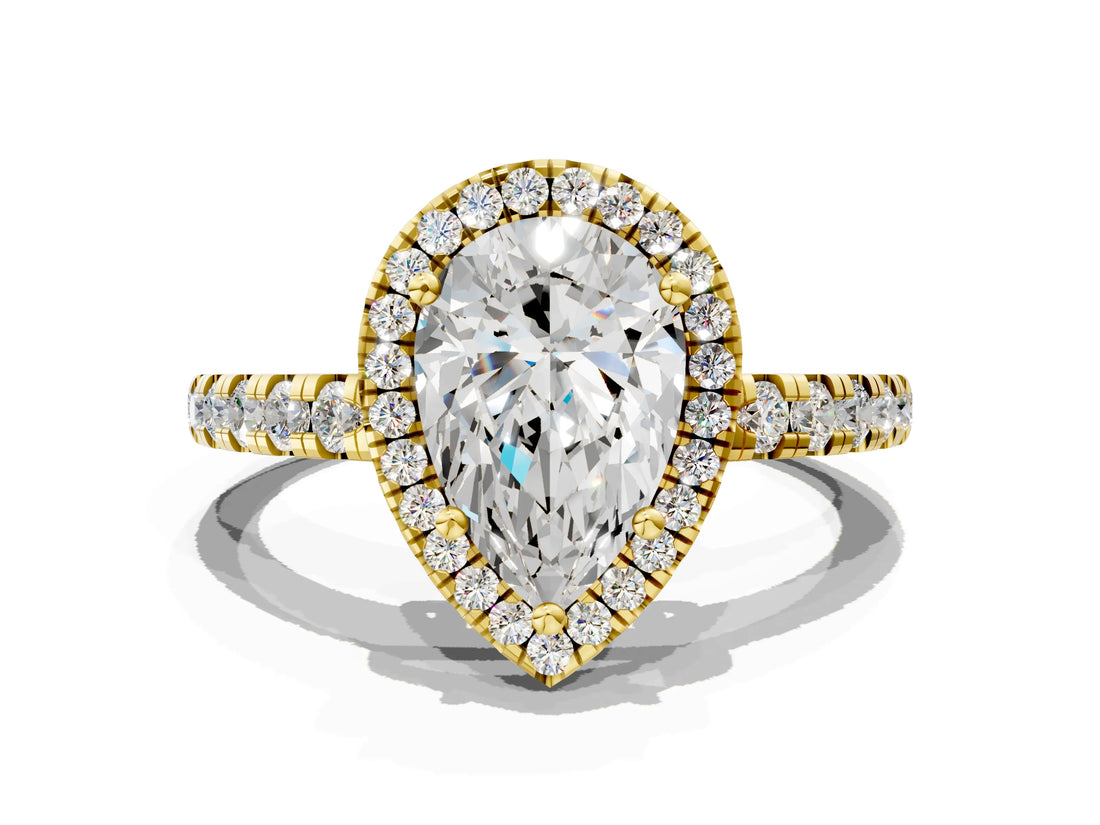 Yellow gold Pear Cut Diamond Halo Ring with Pavé Band and Four-Prong Setting_7