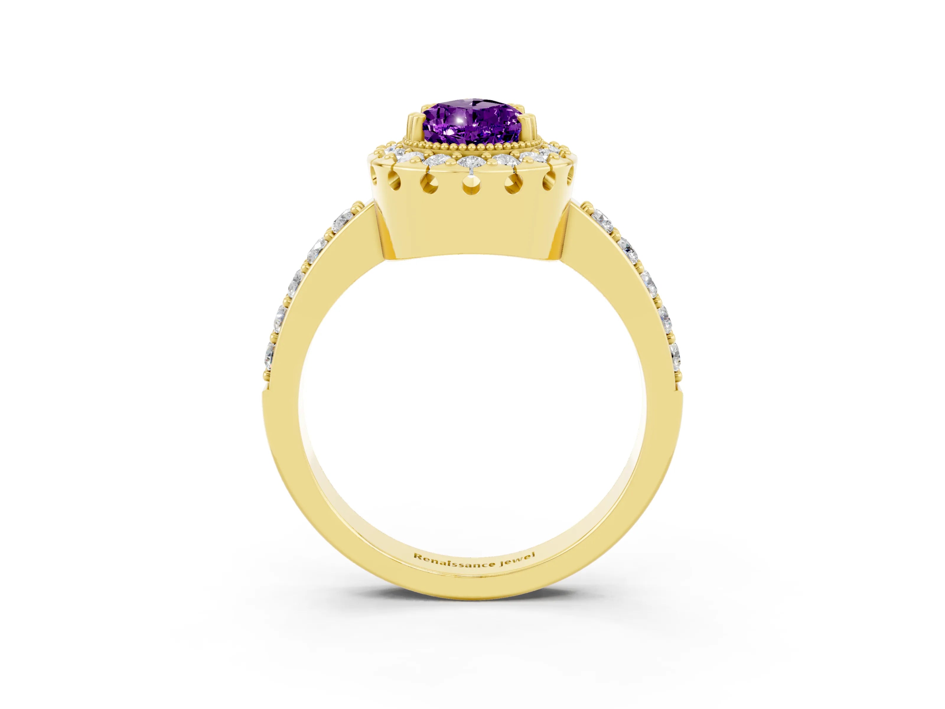 Yellow gold Pear Cut Diamond Halo Ring with Pavé Band and Prong Setting_15