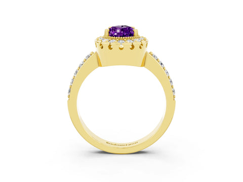 Yellow gold Pear Cut Diamond Halo Ring with Pavé Band and Prong Setting_15